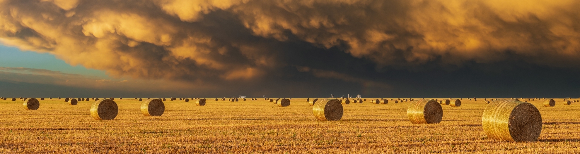 Mammatus clouds & Hay-bails at sunset, Texas